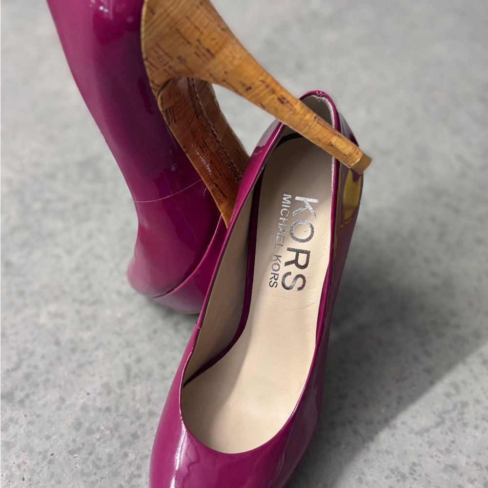 Michael Kors Magenta Heels with Wood Detail
